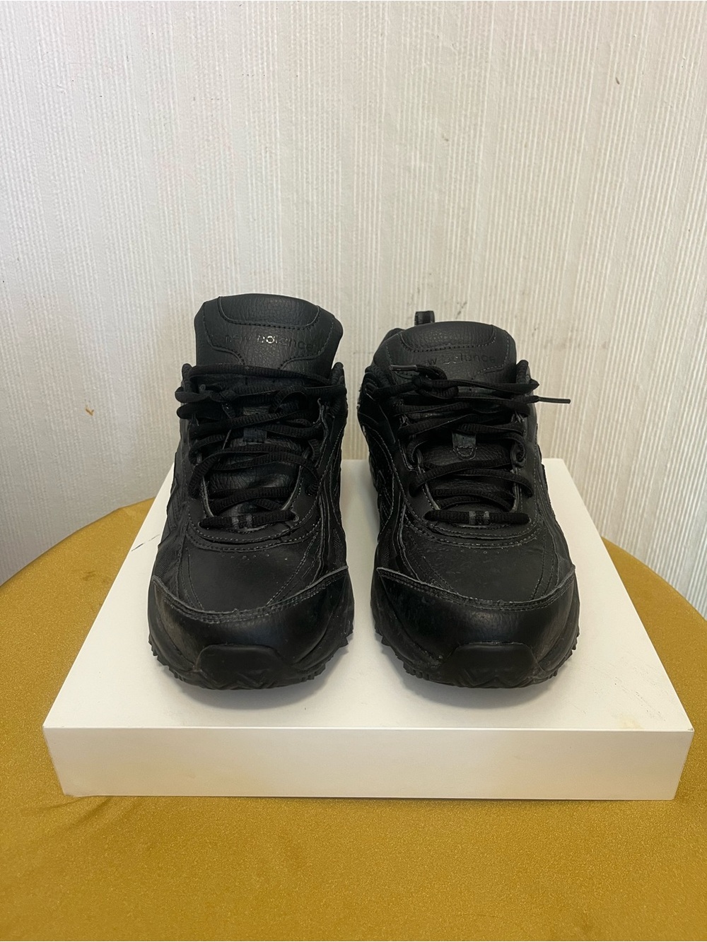New Balance for crews  slip oil &resistant Women's Black Leather & Mesh Sneakers